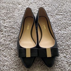 Kate Spade Norah- Black Leather- Leather Bow Flats